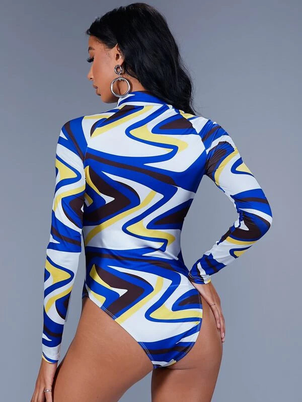 SHEIN Allover Print Cut Out Bodysuit