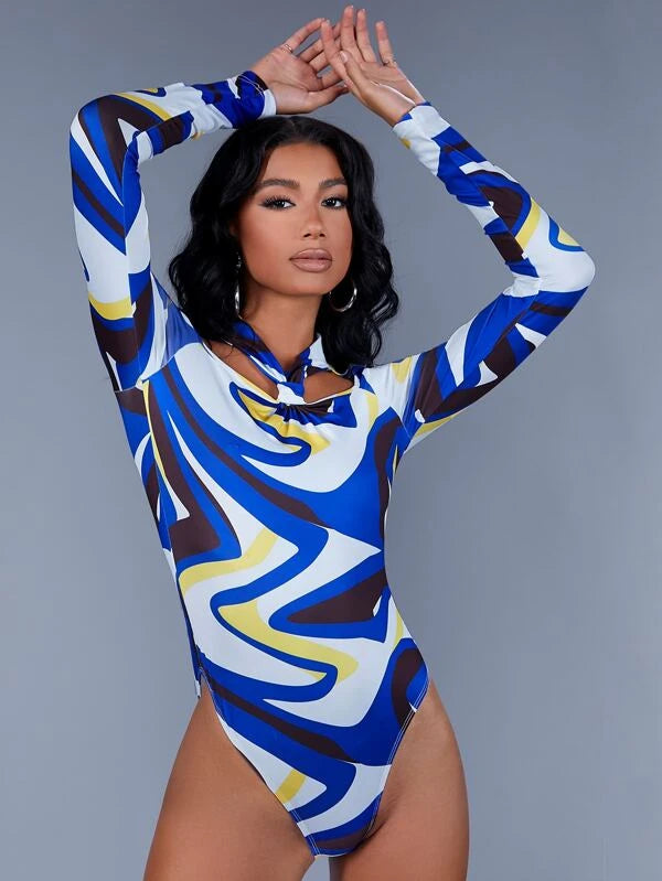 SHEIN Allover Print Cut Out Bodysuit