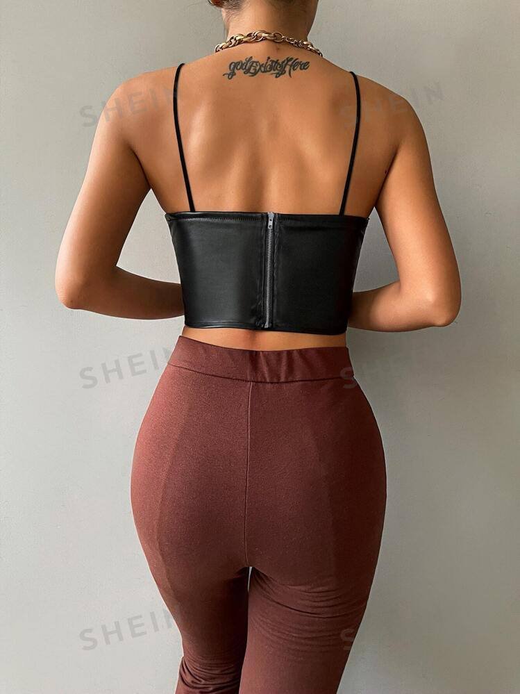 SHEIN Allurite Solid PU Leather Cami Top
