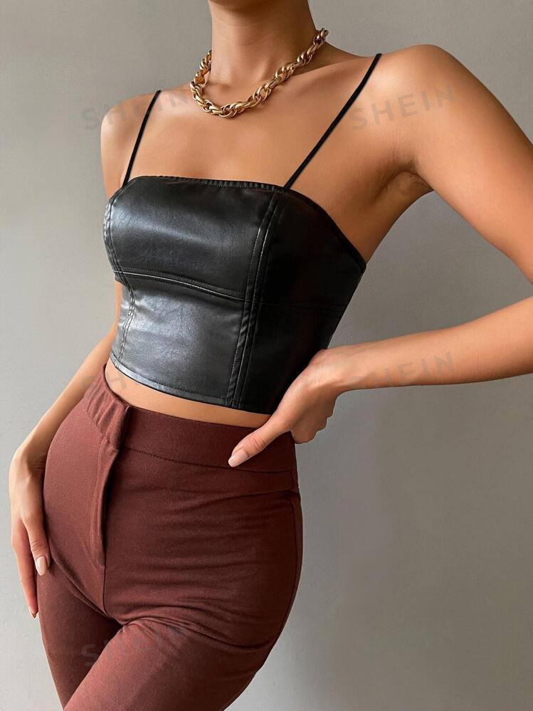 SHEIN Allurite Solid PU Leather Cami Top