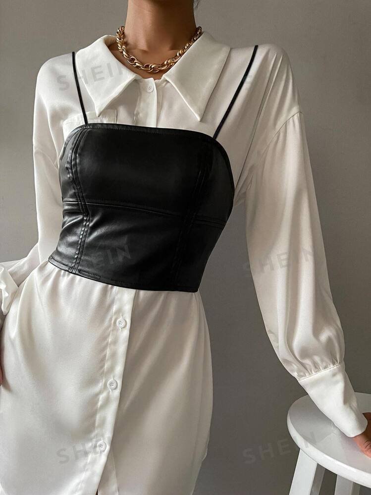 SHEIN Allurite Solid PU Leather Cami Top