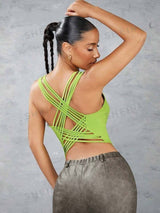 SHEIN BAE Solid Color Square Neckline Criss-Cross Thin Straps Backless Slim Fit Tank Top For Summer