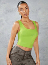 SHEIN BAE Solid Color Square Neckline Criss-Cross Thin Straps Backless Slim Fit Tank Top For Summer