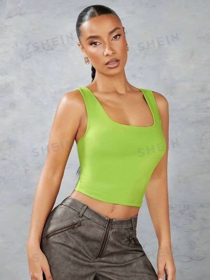 SHEIN BAE Solid Color Square Neckline Criss-Cross Thin Straps Backless Slim Fit Tank Top For Summer