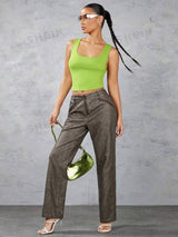 SHEIN BAE Solid Color Square Neckline Criss-Cross Thin Straps Backless Slim Fit Tank Top For Summer