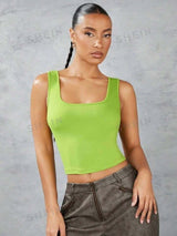 SHEIN BAE Solid Color Square Neckline Criss-Cross Thin Straps Backless Slim Fit Tank Top For Summer