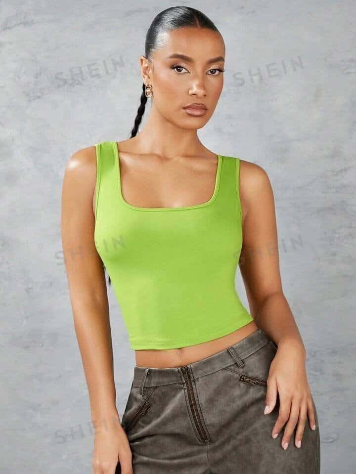 SHEIN BAE Solid Color Square Neckline Criss-Cross Thin Straps Backless Slim Fit Tank Top For Summer