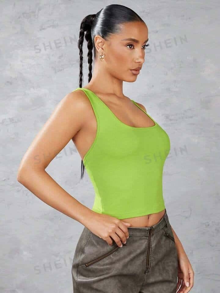 SHEIN BAE Solid Color Square Neckline Criss-Cross Thin Straps Backless Slim Fit Tank Top For Summer