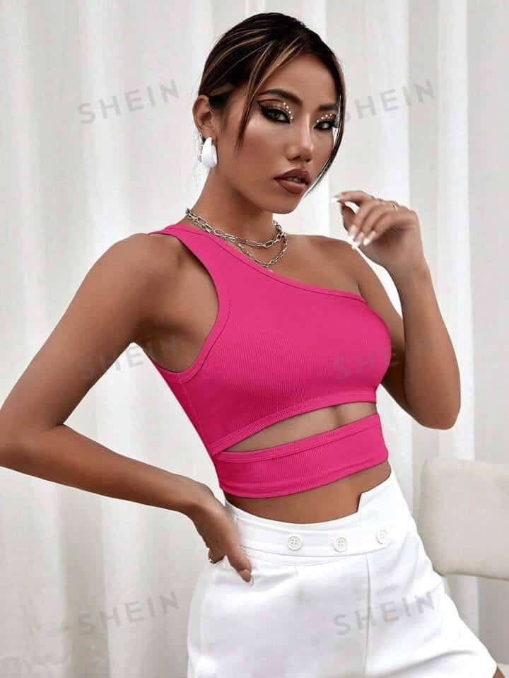 SHEIN BAE Women Hollow Out Tight Cropped Single-Shoulder Top For Summer
