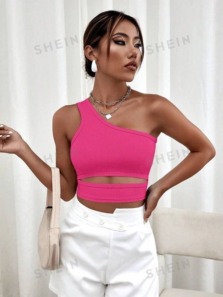 SHEIN BAE Women Hollow Out Tight Cropped Single-Shoulder Top For Summer