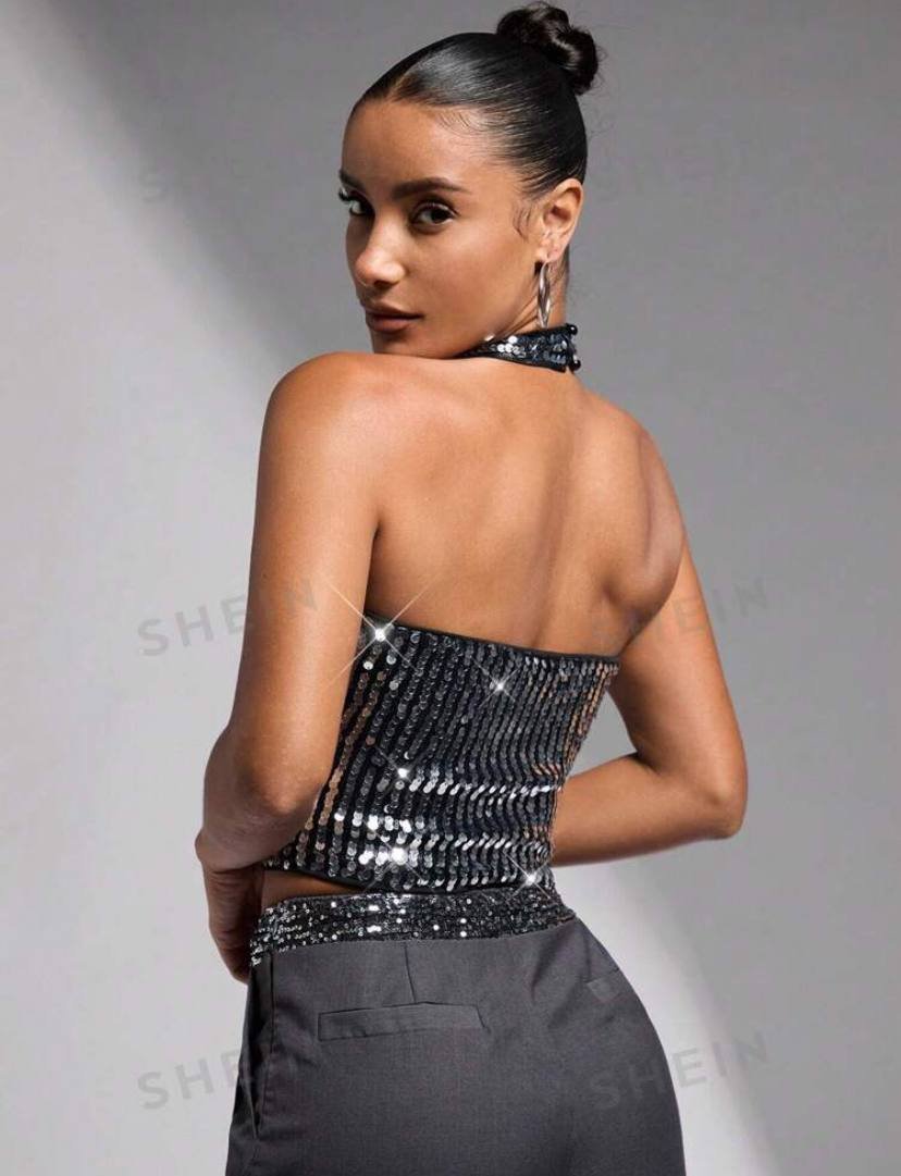SHEIN BAE Women's Silver Fashionable And Versatile Outing