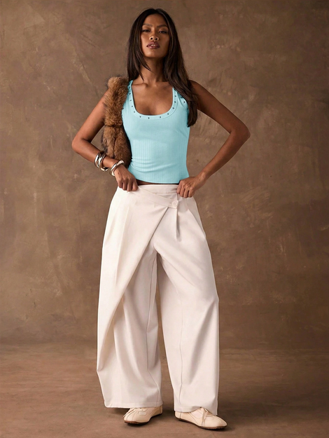 SHEIN BAE Women's Solid Color Scoop Neck Fitted Casual Tank Top Summer