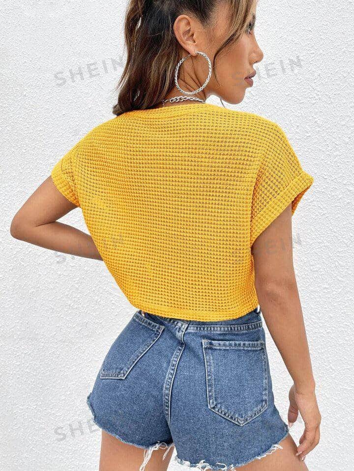 SHEIN EZwear Batwing Sleeve Textured Tee