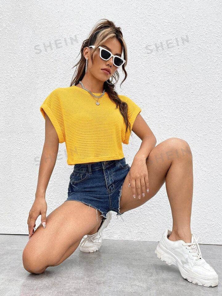 SHEIN EZwear Batwing Sleeve Textured Tee