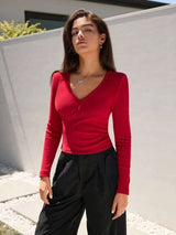 SHEIN EZwear Solid V Neck Tee