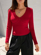 SHEIN EZwear Solid V Neck Tee