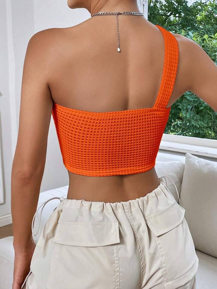SHEIN EZwear Summer TopsOne Shoulder Knot Detail Crop Top