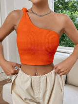 SHEIN EZwear Summer TopsOne Shoulder Knot Detail Crop Top