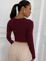 SHEIN EZwear Surplice Neck Rib-knit Crop Tee