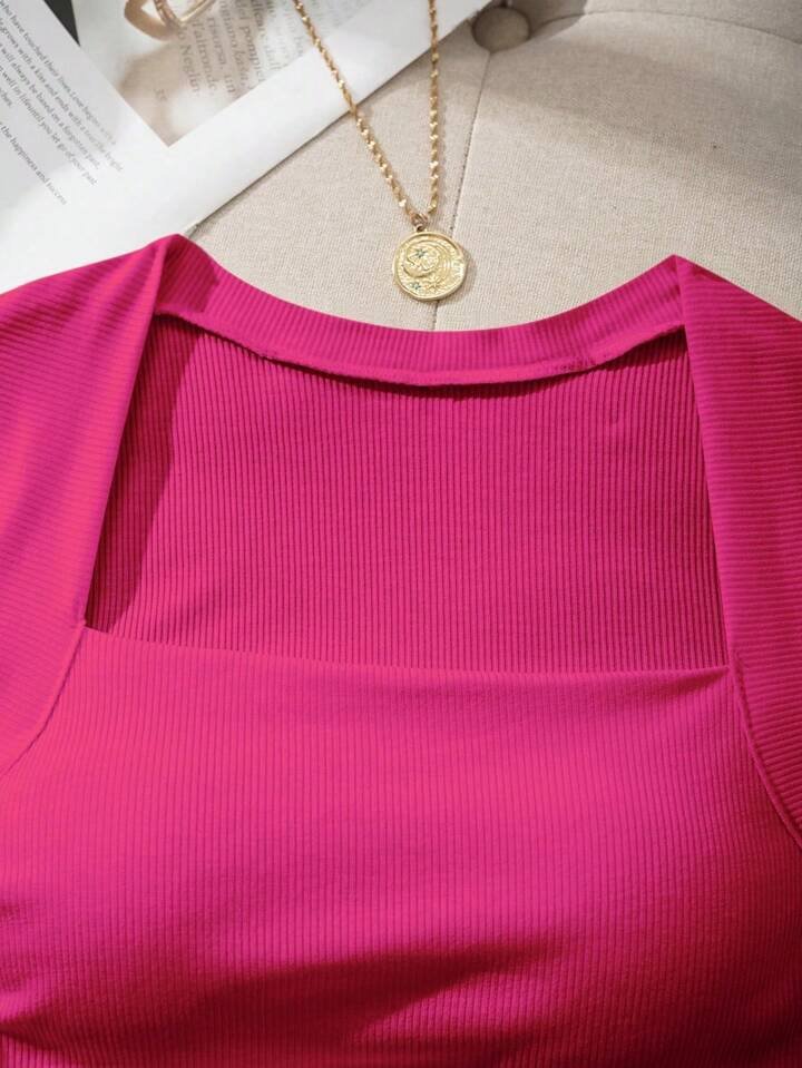 SHEIN EZwear Wireless Slim Fit Women Tank Top With Removable Pads, Square Neckline, Spring Summer