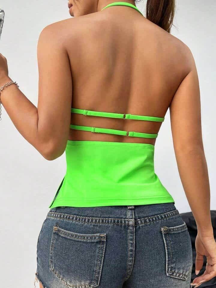 SHEIN EZwear Women Fluorescent Color Halterneck Backless Simple Top