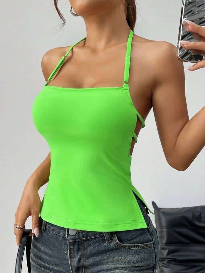 SHEIN EZwear Women Fluorescent Color Halterneck Backless Simple Top