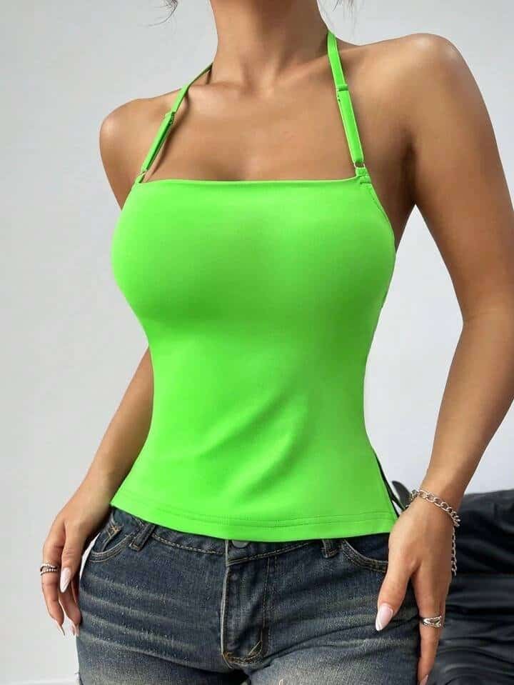 SHEIN EZwear Women Fluorescent Color Halterneck Backless Simple Top