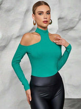 SHEIN Essnce Cold Shoulder Ribbed Knit Tee