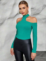 SHEIN Essnce Cold Shoulder Ribbed Knit Tee