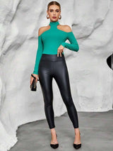 SHEIN Essnce Cold Shoulder Ribbed Knit Tee