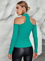 SHEIN Essnce Cold Shoulder Ribbed Knit Tee