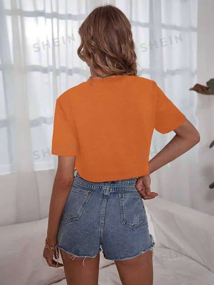 SHEIN Essnce Letter Printed Crop Top Short Sleeve T-Shirt For Summer, Casual