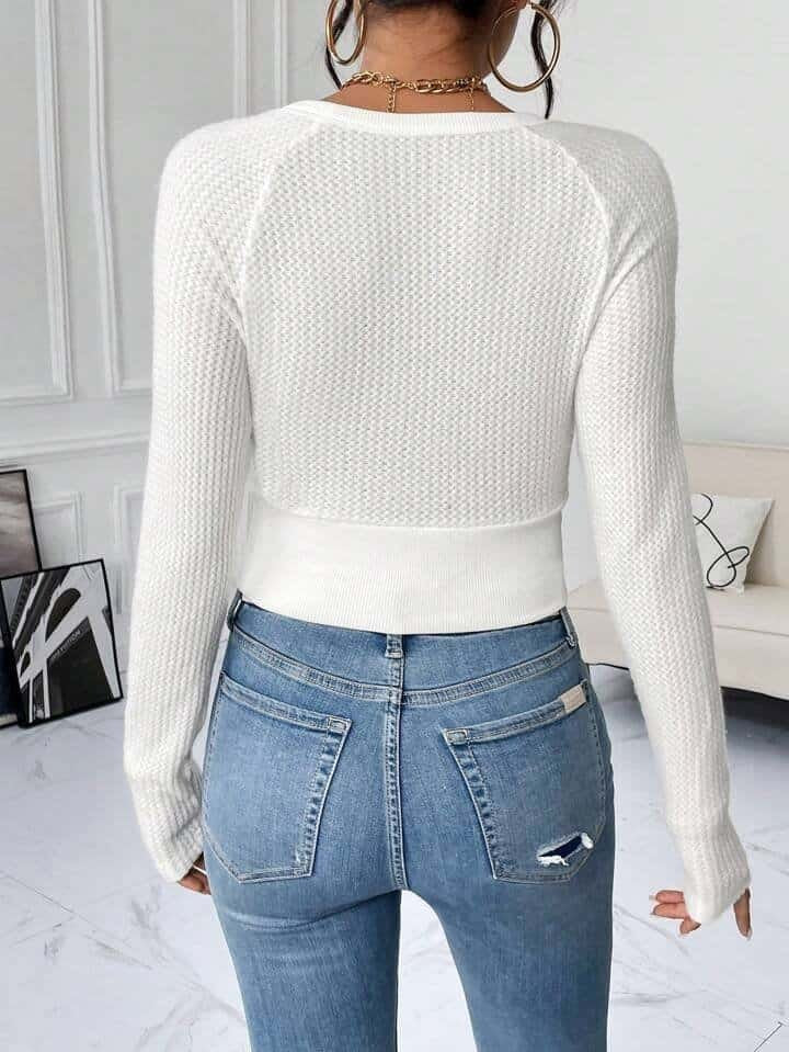 SHEIN Essnce Notched Neck Raglan Sleeve Crop Tee