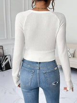 SHEIN Essnce Notched Neck Raglan Sleeve Crop Tee