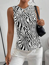 SHEIN Essnce Plus Size Women's Summer Casual Slim Fit Zebra Print Sexy Halter Top Vest