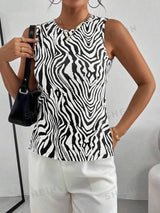 SHEIN Essnce Plus Size Women's Summer Casual Slim Fit Zebra Print Sexy Halter Top Vest