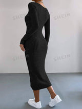 SHEIN Essnce Ribbed Knit Bodycon Dress