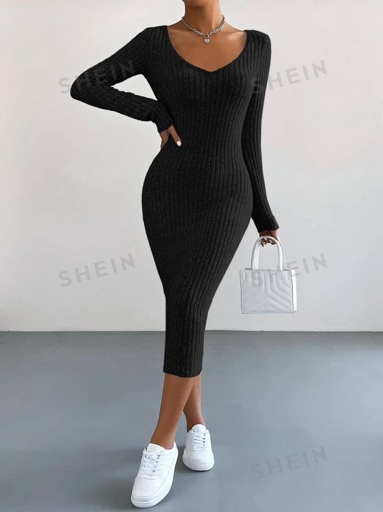 SHEIN Essnce Ribbed Knit Bodycon Dress