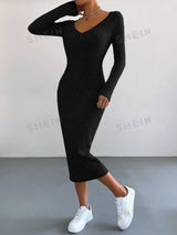 SHEIN Essnce Ribbed Knit Bodycon Dress