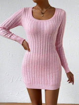 SHEIN Essnce Scoop Neck Ribbed Knit Bodycon Sweater Dress