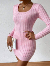 SHEIN Essnce Scoop Neck Ribbed Knit Bodycon Sweater Dress