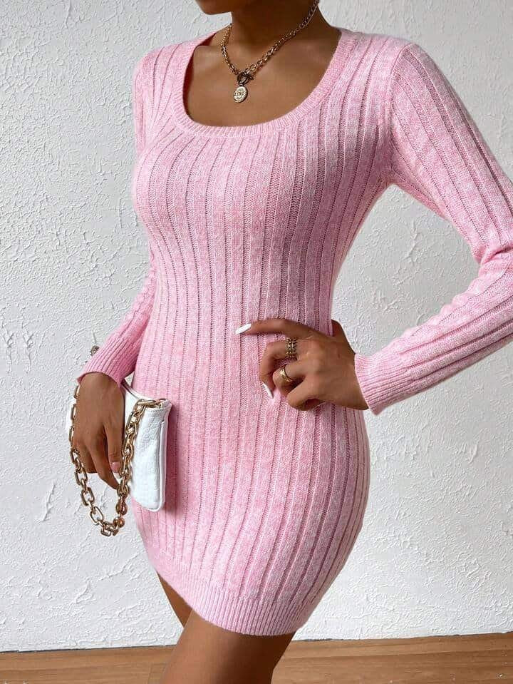 SHEIN Essnce Scoop Neck Ribbed Knit Bodycon Sweater Dress