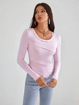 SHEIN Essnce Solid Scoop Neck Tee