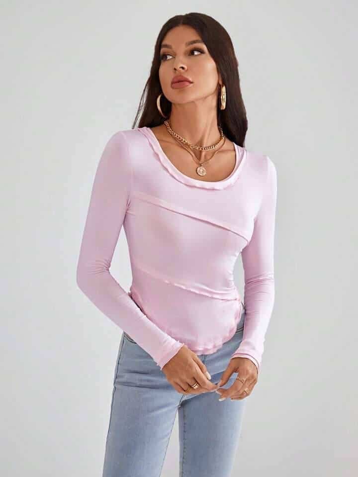 SHEIN Essnce Solid Scoop Neck Tee