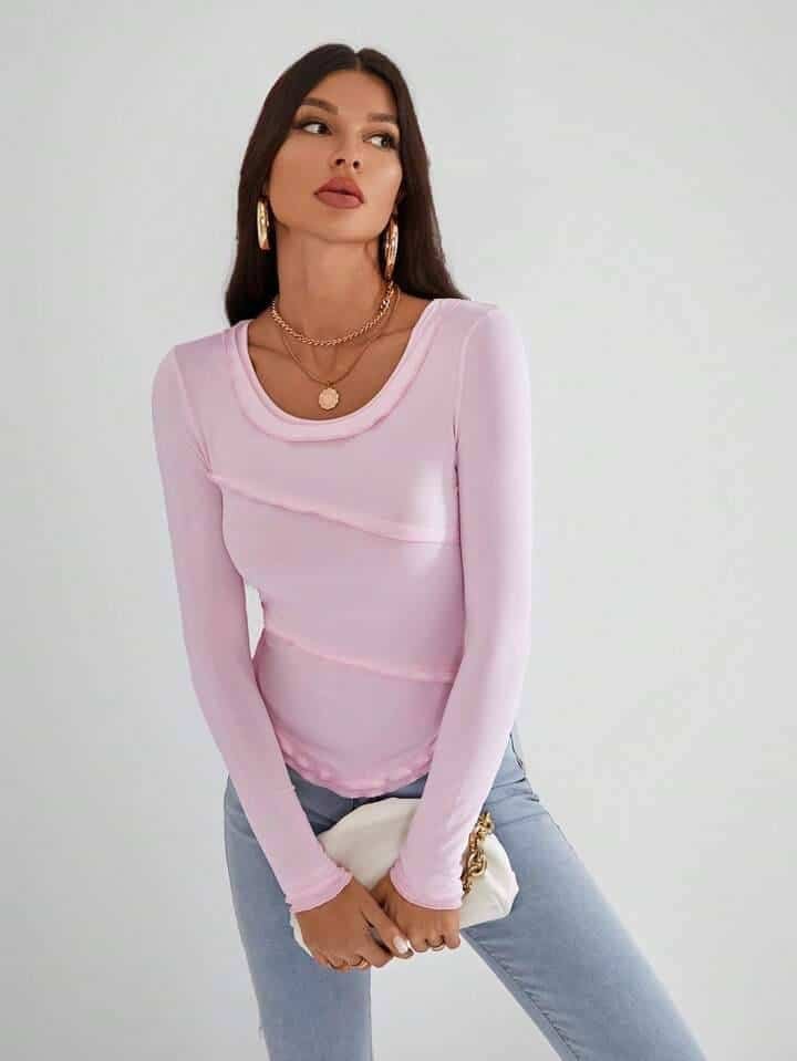 SHEIN Essnce Solid Scoop Neck Tee