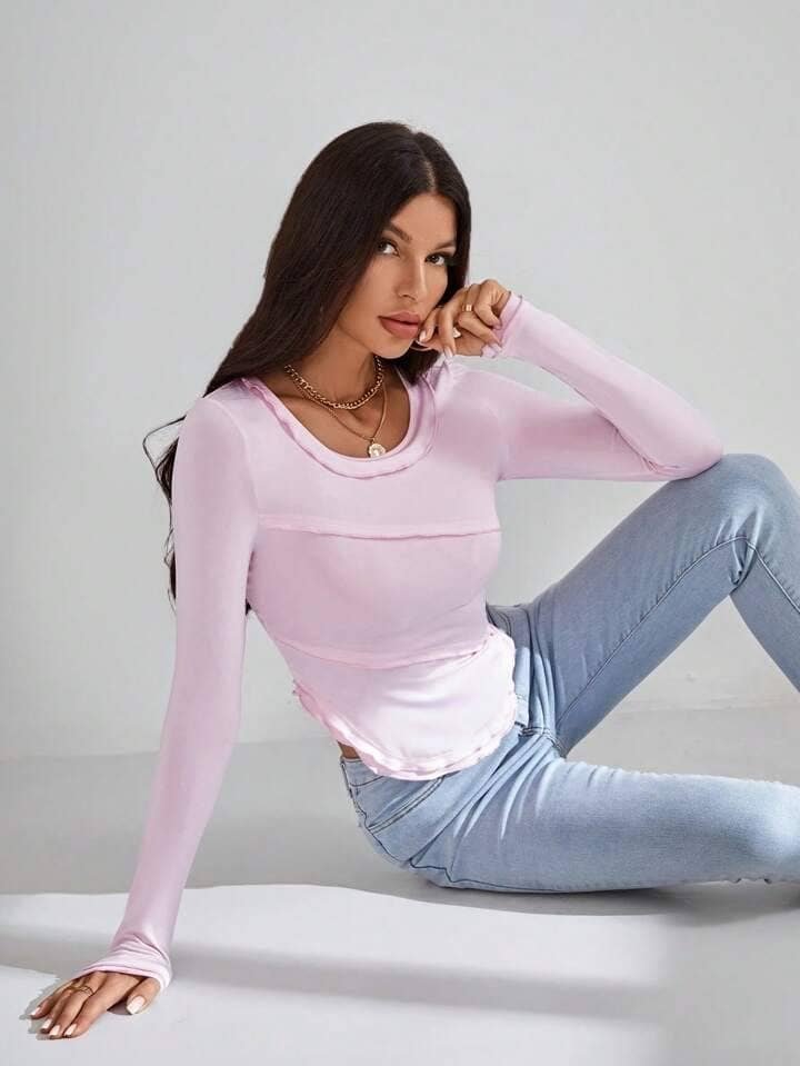 SHEIN Essnce Solid Scoop Neck Tee