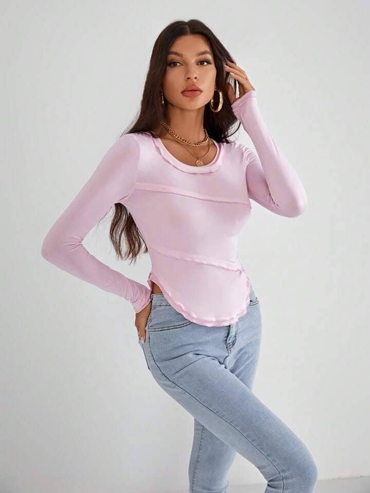 SHEIN Essnce Solid Scoop Neck Tee