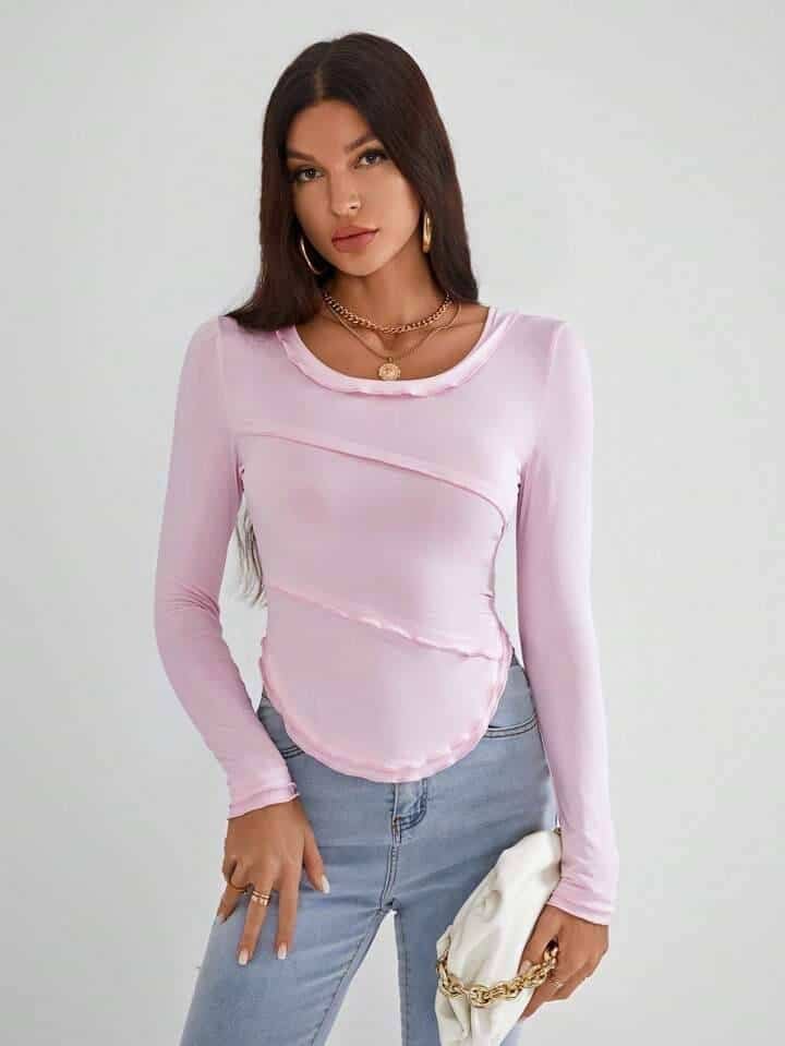 SHEIN Essnce Solid Scoop Neck Tee