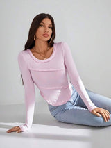 SHEIN Essnce Solid Scoop Neck Tee