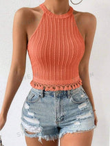 SHEIN Essnce Solid Tassel Trim Halter Top